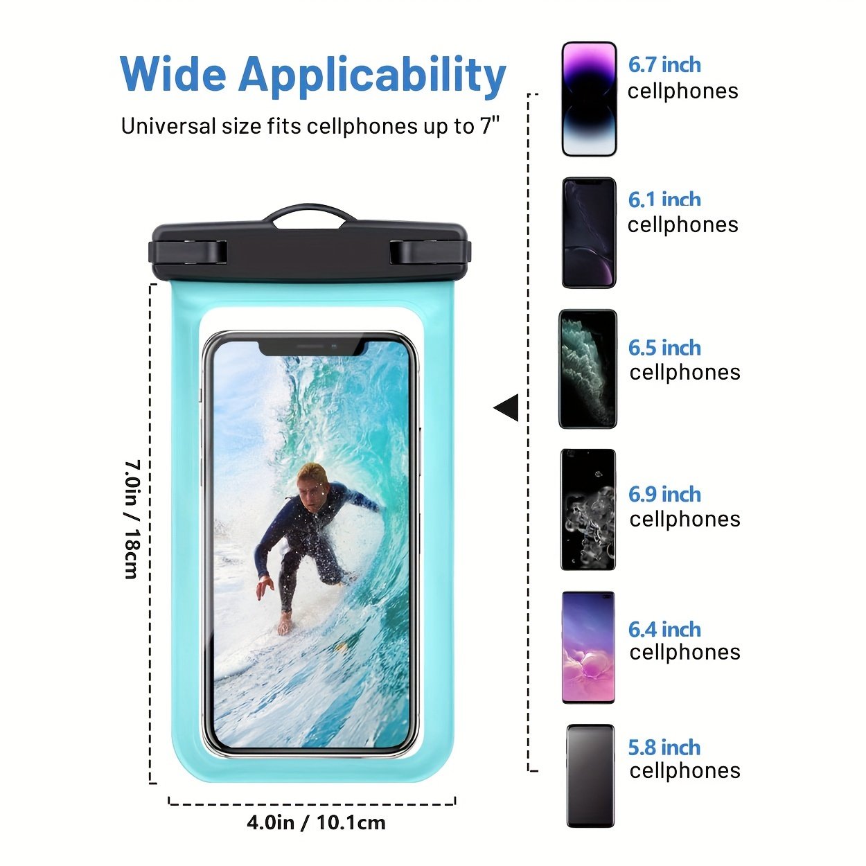 Lot de 2 pochettes universelles étanches pour téléphone – Étui étanche pour iPhone 14 13 12 11 Pro Max XS Plus Samsung Galaxy jusqu'à 7.0" – Sac étanche pour téléphone portable, idéal pour les vacances à la plage