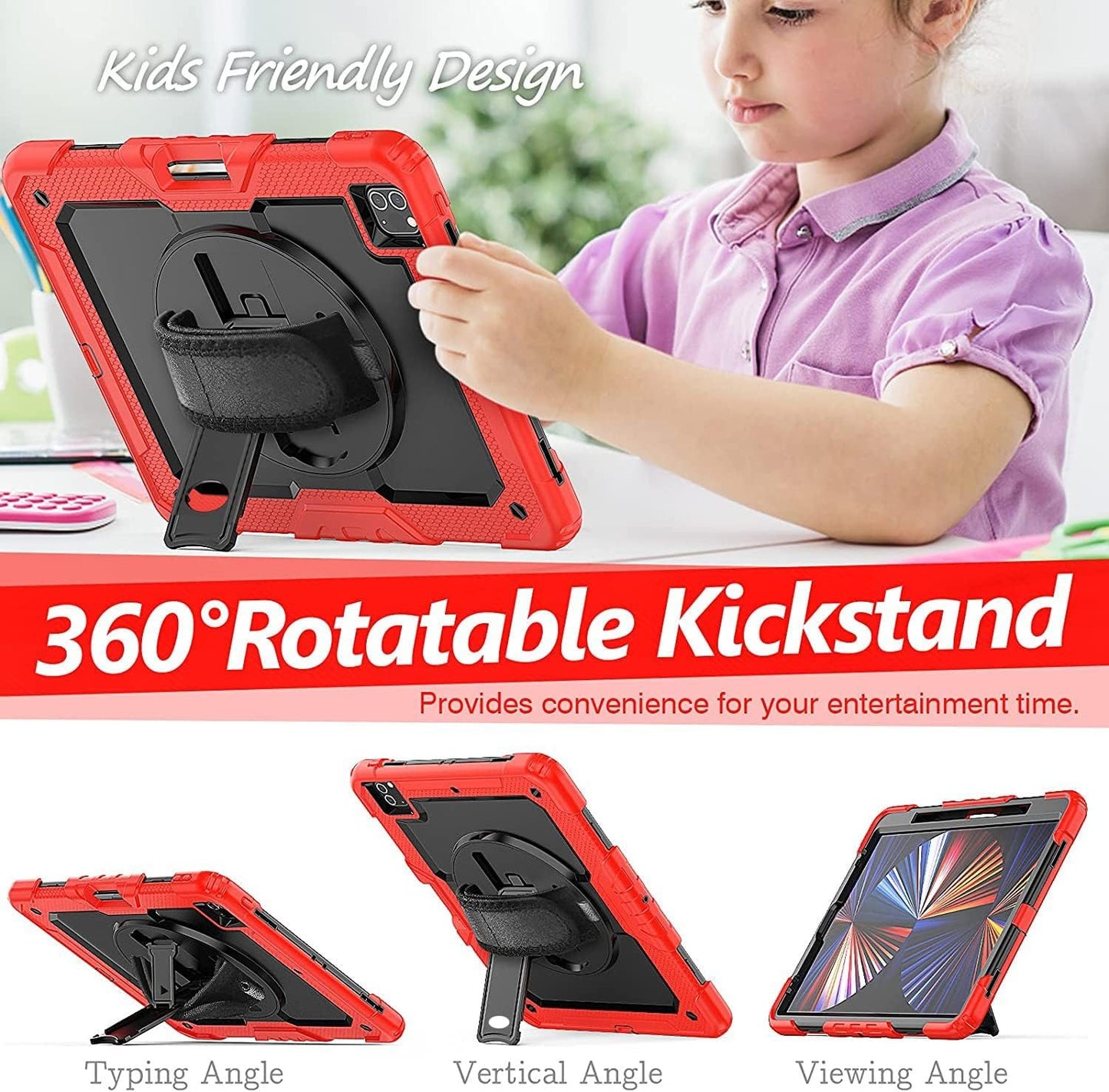 FANSONG Case for iPro 12.9 inch 2022 2021 2020 2018, Cover for iPad Pro 6th 5th 4th 3rd Gen Shockproof with Screen Protector Pencil Holder 360° Stand Handle Shoulder Strap Heavy for iPad Pro 12.9 inch