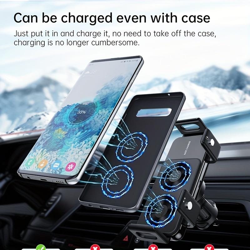 Horizontal Or Vertical Rotation 90° Rotating Car Wireless Charger Holder, Dual Coil One Hand Motorized Knob Operated Car Cell Phone Holder Stand Fast Charging For iPhone Samsung Galaxy S23 S22 S21 Google Pixel 7~4 Series