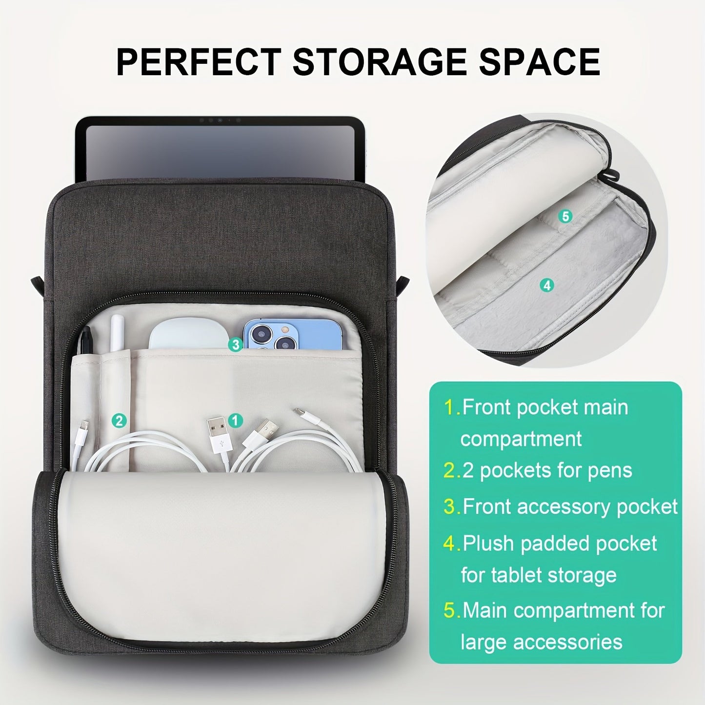 Tablet Sleeve Bag Carrying Case For 22.86-33.02 Cm Tablets, Fits For IPad Pro 27.94 Cm, For IPad Air 5/4 10.9'', IPad 9/8/7th Gen 10.2, For Samsung Galaxy Tab S8 A9 Plus A8, Surface Go 10.5, With Shoulder Strap