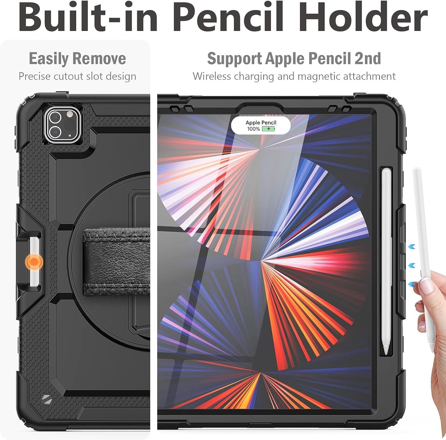 FANSONG Case for iPro 12.9 inch 2022 2021 2020 2018, Cover for iPad Pro 6th 5th 4th 3rd Gen Shockproof with Screen Protector Pencil Holder 360° Stand Handle Shoulder Strap Heavy for iPad Pro 12.9 inch