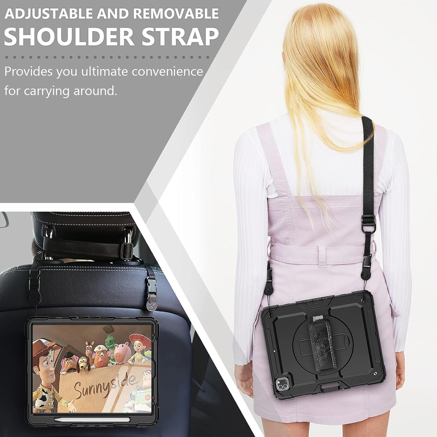 FANSONG Case for iPro 12.9 inch 2022 2021 2020 2018, Cover for iPad Pro 6th 5th 4th 3rd Gen Shockproof with Screen Protector Pencil Holder 360° Stand Handle Shoulder Strap Heavy for iPad Pro 12.9 inch