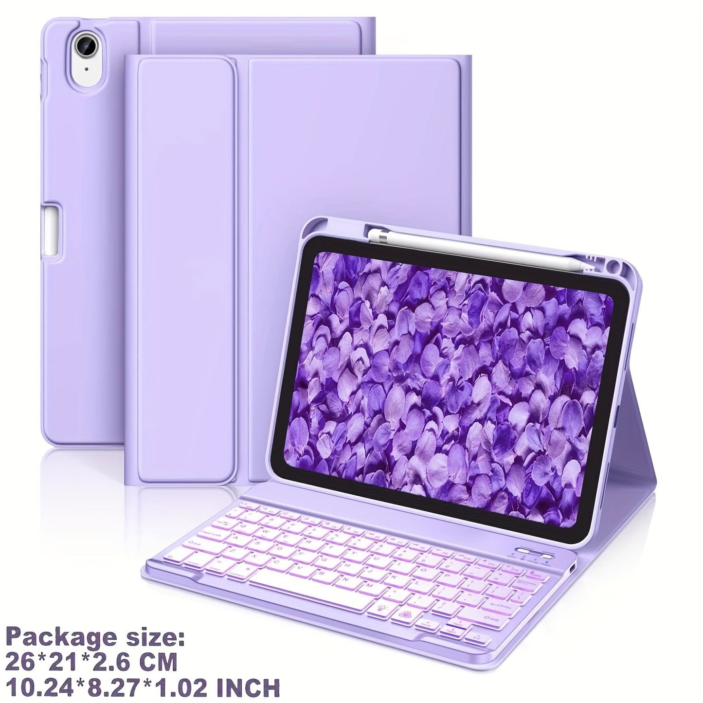 7 colors Backlit Wireless Keyboard Case for iPad 10th Gen 10.9 Inch - Detachable Folio Cover with Pencil Holder - Lavender