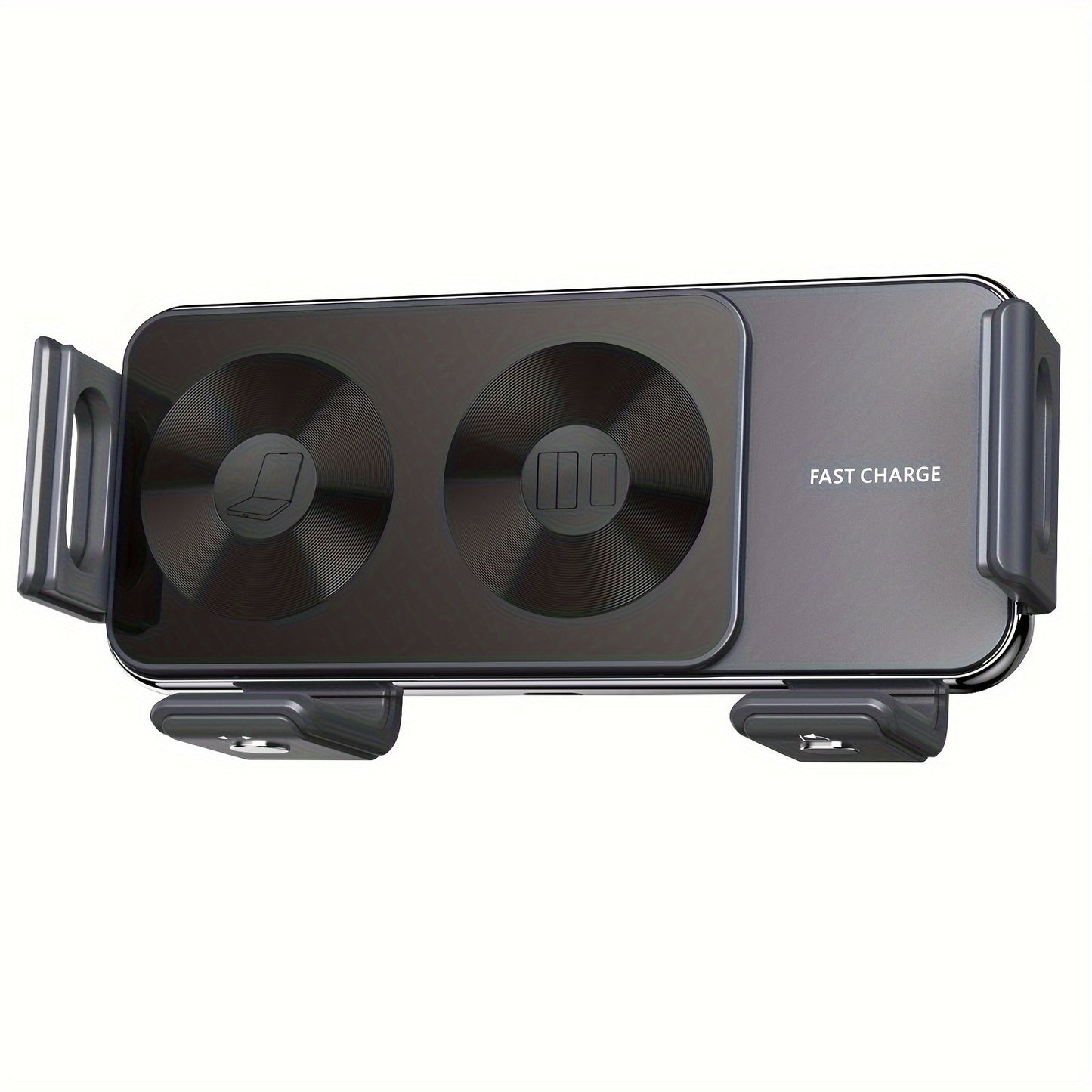 Horizontal Or Vertical Rotation 90° Rotating Car Wireless Charger Holder, Dual Coil One Hand Motorized Knob Operated Car Cell Phone Holder Stand Fast Charging For iPhone Samsung Galaxy S23 S22 S21 Google Pixel 7~4 Series