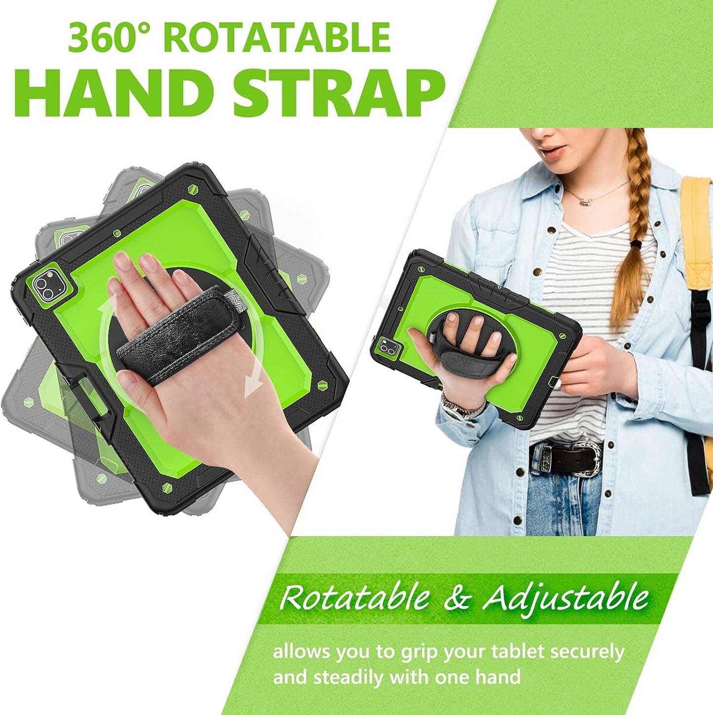 FANSONG Case for iPro 12.9 inch 2022 2021 2020 2018, Cover for iPad Pro 6th 5th 4th 3rd Gen Shockproof with Screen Protector Pencil Holder 360° Stand Handle Shoulder Strap Heavy for iPad Pro 12.9 inch