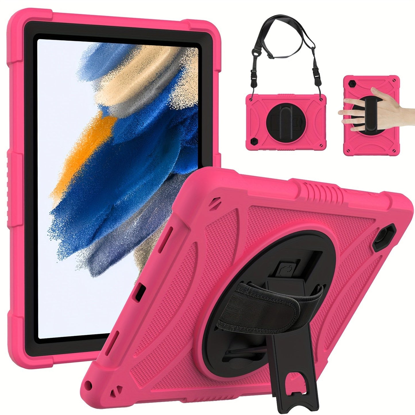 Protective case for samsung galaxy Tab A8 10.5 inch 2021, X200/X205/X207 Case with kickstand, Heavy Duty Shockproof Hard Hybrid Protective, 360° Rotating design with shoulder strap