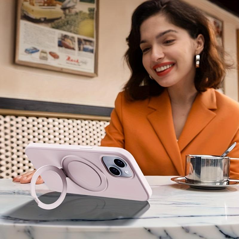 Silicone Magnetic with Holder Phone Case for iPhone 12/12 Pro/12Pro Max/ iPhone 13/13 Pro/13Pro Max iPhone 14/14 Pro/14 Plus/14Pro Max iPhone 15/15 Pro/15 Plus/15Pro Max With Candy Colors, Classic Style,Full Coverage Lens for Men and Women