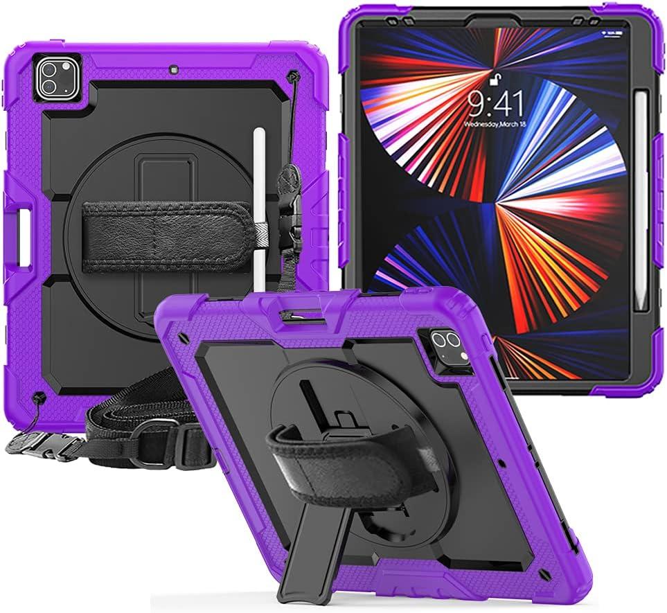 FANSONG Case for iPro 12.9 inch 2022 2021 2020 2018, Cover for iPad Pro 6th 5th 4th 3rd Gen Shockproof with Screen Protector Pencil Holder 360° Stand Handle Shoulder Strap Heavy for iPad Pro 12.9 inch