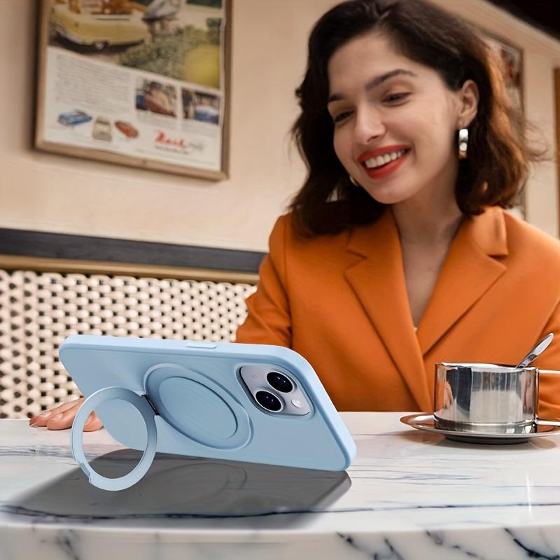 Silicone Magnetic with Holder Phone Case for iPhone 12/12 Pro/12Pro Max/ iPhone 13/13 Pro/13Pro Max iPhone 14/14 Pro/14 Plus/14Pro Max iPhone 15/15 Pro/15 Plus/15Pro Max With Candy Colors, Classic Style,Full Coverage Lens for Men and Women