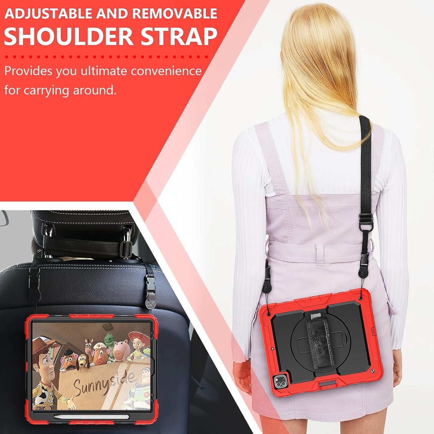 FANSONG Case for iPro 12.9 inch 2022 2021 2020 2018, Cover for iPad Pro 6th 5th 4th 3rd Gen Shockproof with Screen Protector Pencil Holder 360° Stand Handle Shoulder Strap Heavy for iPad Pro 12.9 inch