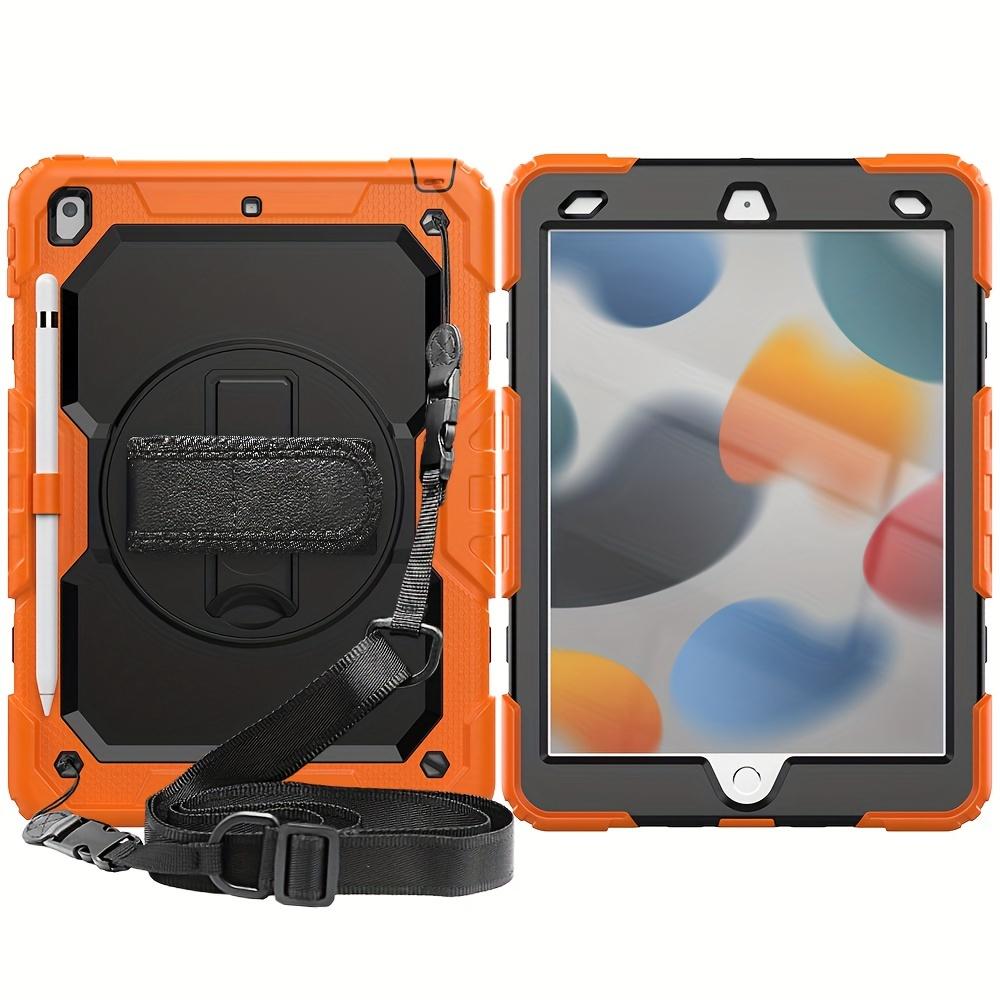 Heavy Duty Shockproof Protective Case for iPad 5th-10th Gen, Mini 6, Pro 11 - Orange, with Screen Protector, Stand, Strap, Pen Holder