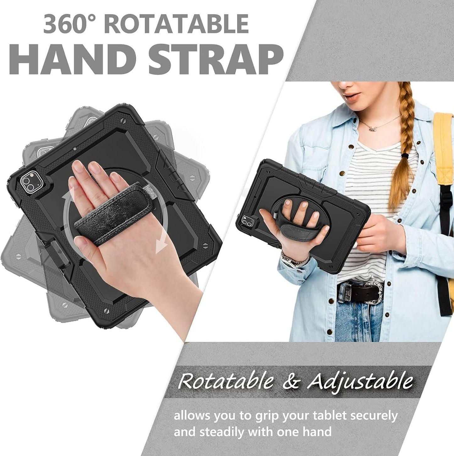 FANSONG Case for iPro 12.9 inch 2022 2021 2020 2018, Cover for iPad Pro 6th 5th 4th 3rd Gen Shockproof with Screen Protector Pencil Holder 360° Stand Handle Shoulder Strap Heavy for iPad Pro 12.9 inch