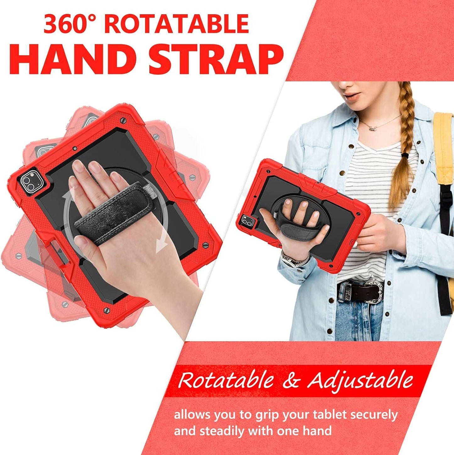 FANSONG Case for iPro 12.9 inch 2022 2021 2020 2018, Cover for iPad Pro 6th 5th 4th 3rd Gen Shockproof with Screen Protector Pencil Holder 360° Stand Handle Shoulder Strap Heavy for iPad Pro 12.9 inch