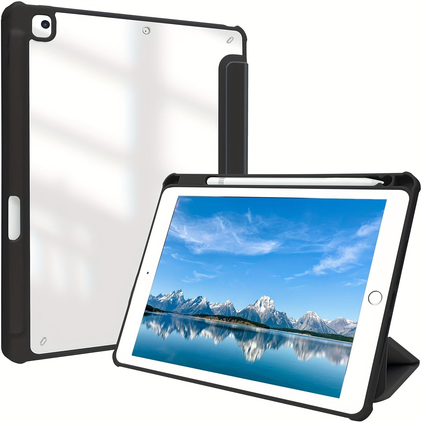 Premium Case For IPad Air 1/Air 2/Air 3/Air 4/Air 5, For IPad 5th/6th/7th/8th/9th/10th Generation, For IPad Pro 12.9 Inch 2020/2021/2022, For IPad Pro 11 Inch 2018/2020/2021/2022 With Pen Holder,  Shockproof Cover W/Clear Transparen