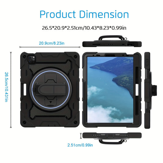 Case For IPad Air 5th 4th Generation For IPad Pro 11" 4th 3rd 2nd 1st Gen 2022 2021 2020 2018 Heavy Duty Rubber Rugged Proctect Cover With Swivel Handle Strap 360 Kickstand Pen Holder Silicone