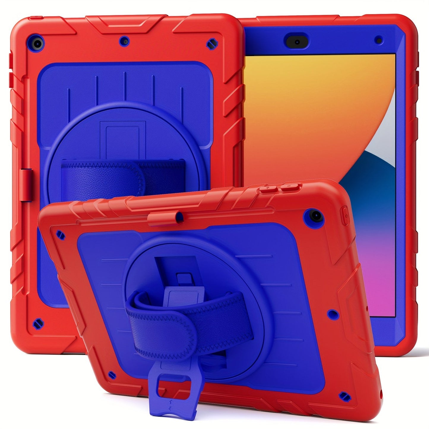 Shockproof Protective Case for iPad 10.2 inch for 9th/8th/7th Gen with Screen Protector, Hand Strap/Shoulder Strap, Rotatable Stand, Pencil Holder, Heavy-Duty Protective Adjustable Shoulder Strap Cover