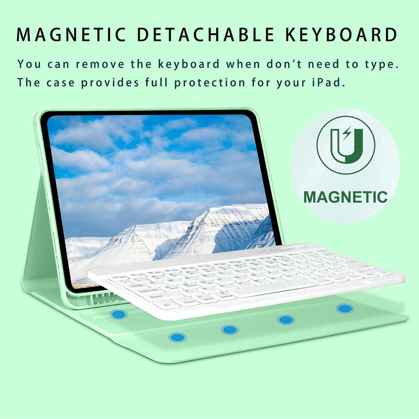 Keyboard Case for iPad Air 1/Air 2/Air 3/Air 4/Air 5, iPad 5th/6th/7th/8th/9th/10th Generation, iPad Pro 12.9 Inch 2020/2021/2022, iPad Pro 11 Inch 2018/2020/2021/2022 with Pen Holder - Soft TPU Back Cover with Magnetically Detachable Wireless BT Keyboard