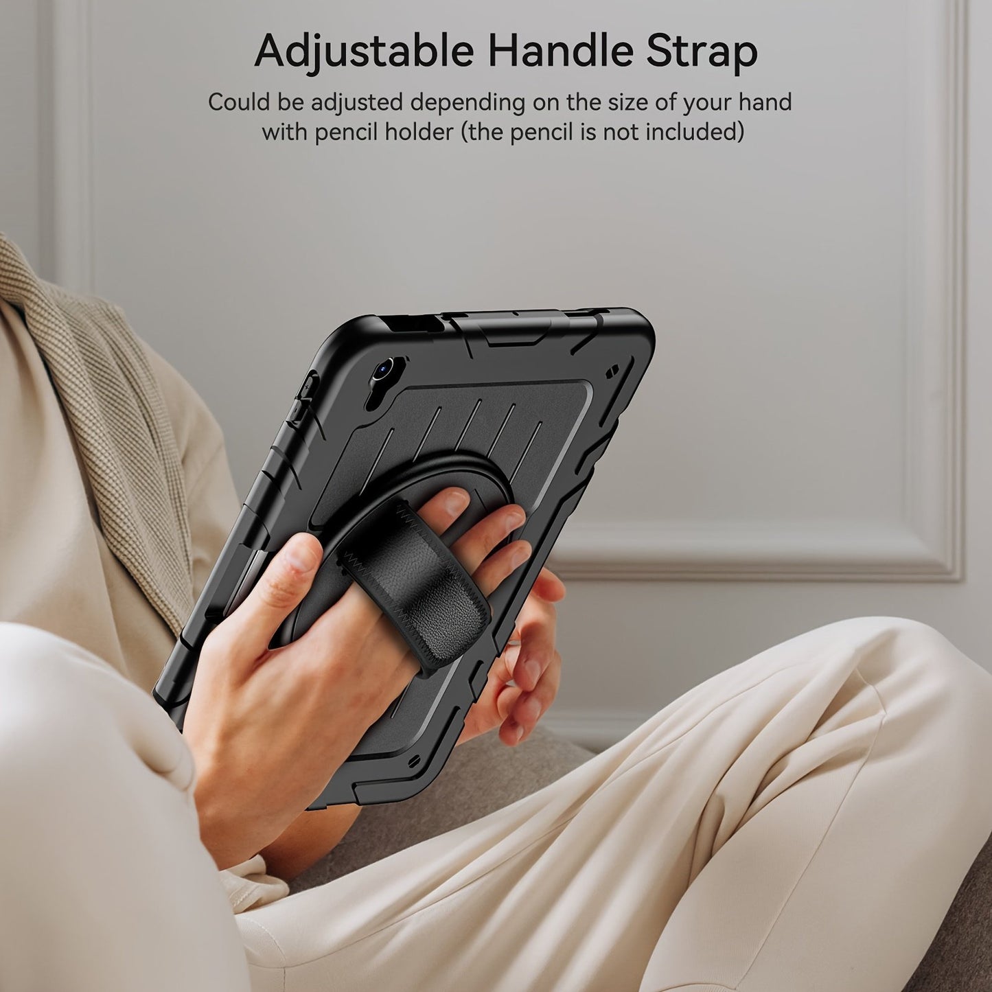 Suitable For IPad Air4/5 10.9 Protective Case New Design For IPad 10.9 Inch 2020/2022 Silicone PC With Adsorption Pen Slot Design 360° Rotatable Stand With Hand Strap Adjustable Shoulder Strap Drop-proof For IPad Air4/5