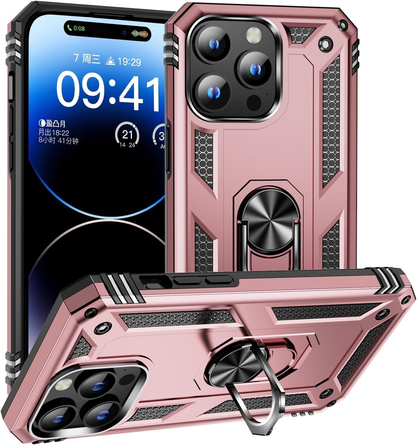 FAN SONG Case for iPhone 15 Pro Max Case with Stand, Military Grade Drop Protection Cover TPU and PC Protective Phone Case 360°Magnetic Ring Kickstand Stand for iPhone 15 Pro Max 2023 6.1", Black