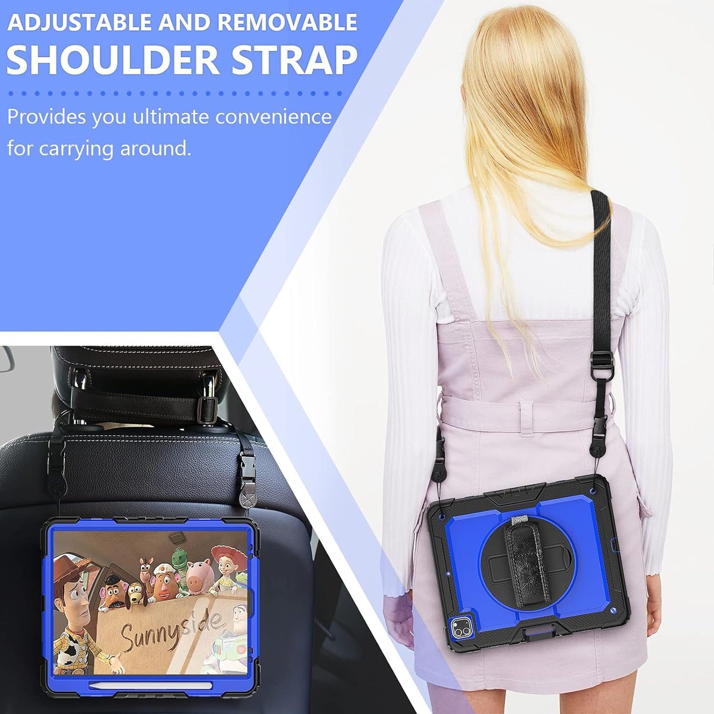 FANSONG Case for iPro 12.9 inch 2022 2021 2020 2018, Cover for iPad Pro 6th 5th 4th 3rd Gen Shockproof with Screen Protector Pencil Holder 360° Stand Handle Shoulder Strap Heavy for iPad Pro 12.9 inch