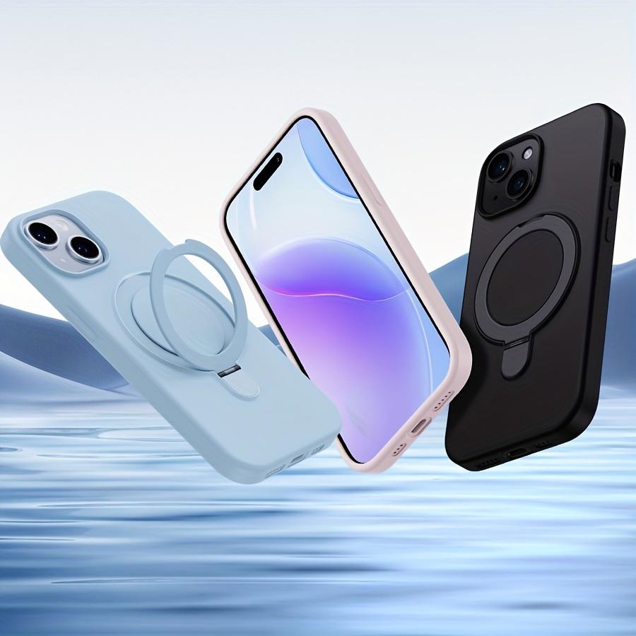 Silicone Magnetic with Holder Phone Case for iPhone 12/12 Pro/12Pro Max/ iPhone 13/13 Pro/13Pro Max iPhone 14/14 Pro/14 Plus/14Pro Max iPhone 15/15 Pro/15 Plus/15Pro Max With Candy Colors, Classic Style,Full Coverage Lens for Men and Women