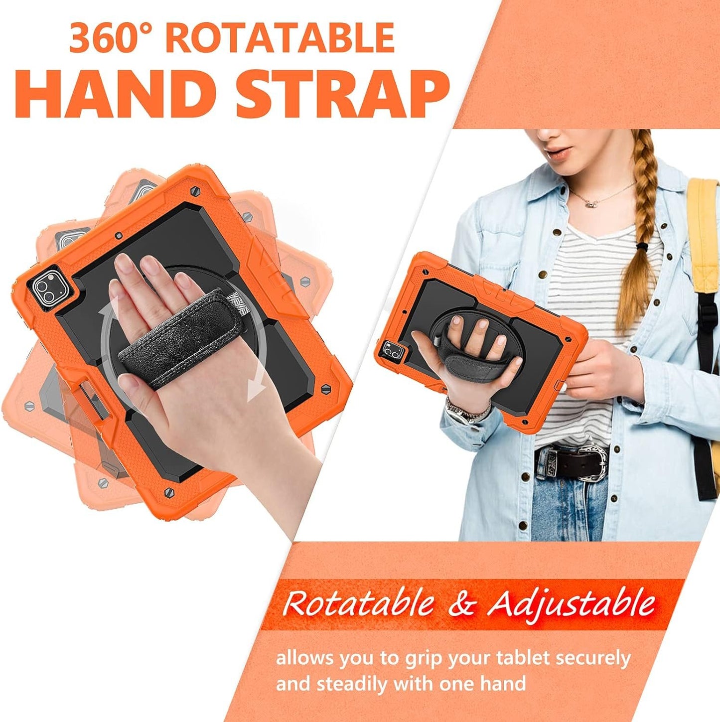 FANSONG Case for iPro 12.9 inch 2022 2021 2020 2018, Cover for iPad Pro 6th 5th 4th 3rd Gen Shockproof with Screen Protector Pencil Holder 360° Stand Handle Shoulder Strap Heavy for iPad Pro 12.9 inch