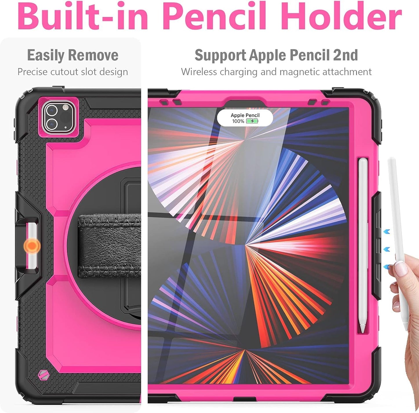 FANSONG Case for iPro 12.9 inch 2022 2021 2020 2018, Cover for iPad Pro 6th 5th 4th 3rd Gen Shockproof with Screen Protector Pencil Holder 360° Stand Handle Shoulder Strap Heavy for iPad Pro 12.9 inch