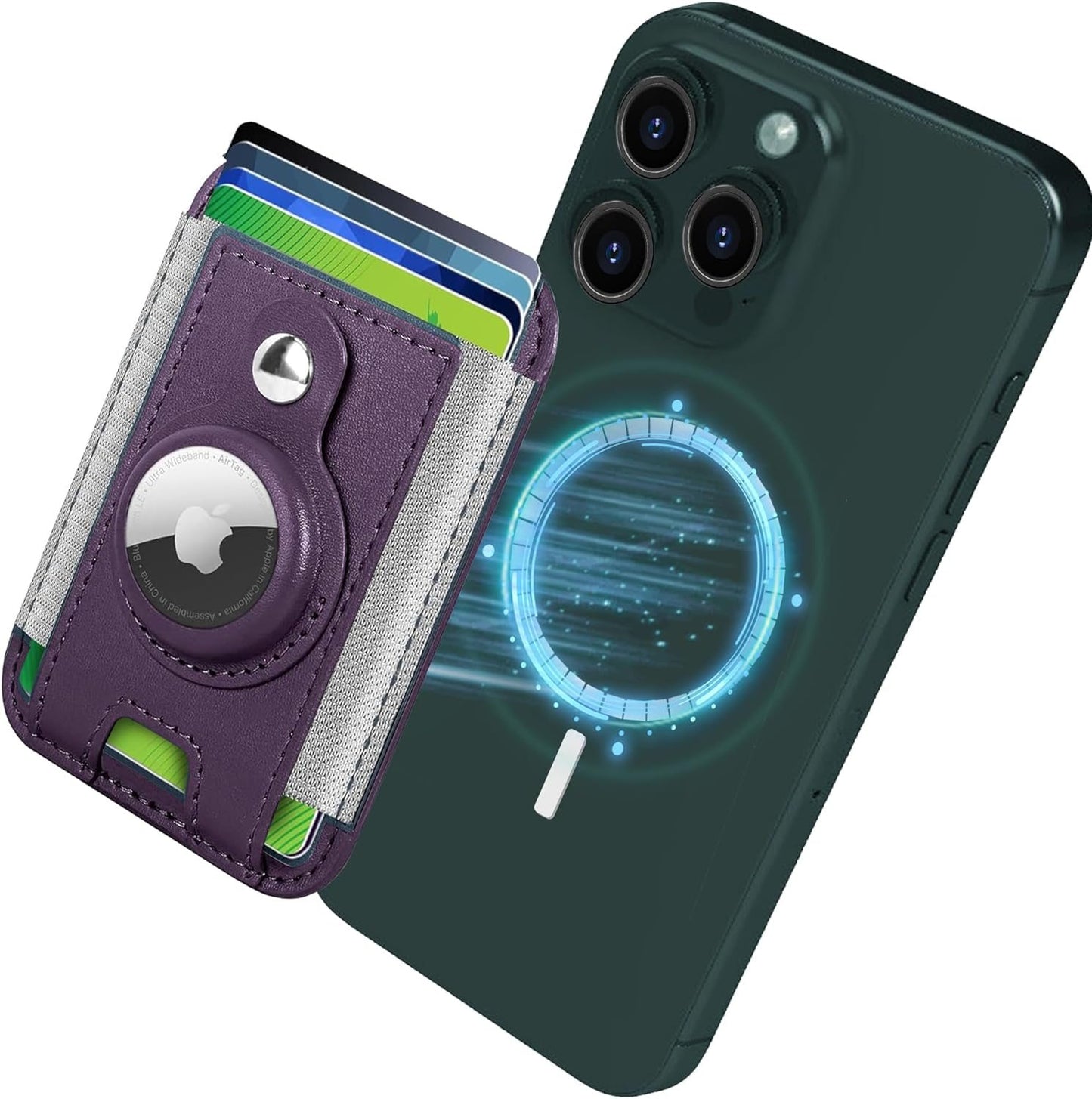 Phone Magsafe Wallet With Airtag Anti Loss Card Solt,Magnetic PU Leather Card Holder Stick on Phone or Phone Case for your iPhone 15/14/13/12/Pro/Plus/Pro Max Series