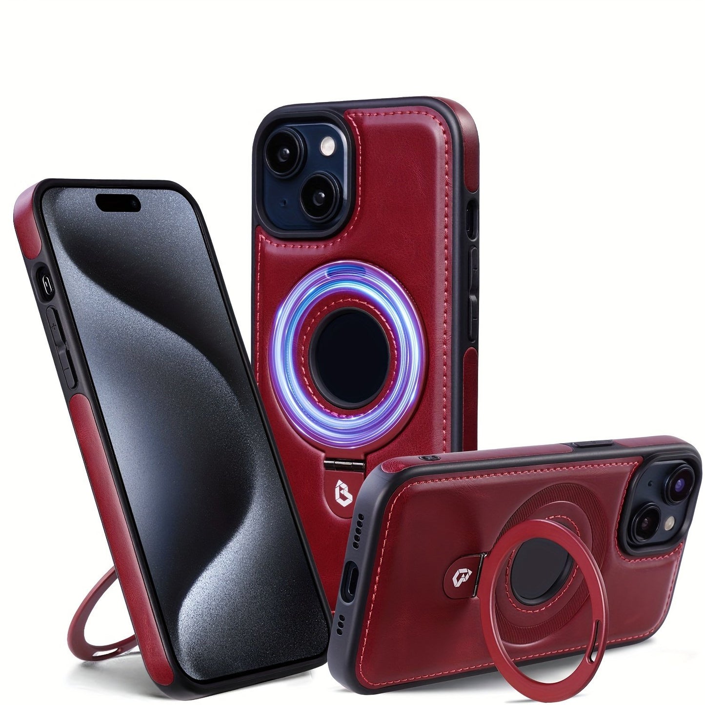 Magnetic Ring Stand Designed For IPhone Case |       Protective Faux Leather Case | Compatible With Wireless Magnetic | For Men Woman