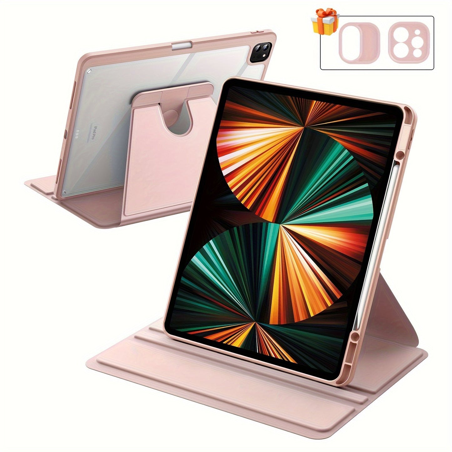 Rotating Case For iPad Pro 12.9-Inch (2022/2021/2020/2018) With Pencil Holder, 360 Degree Rotation Protective Stand Cover Clear Back, Auto Wake/Sleep