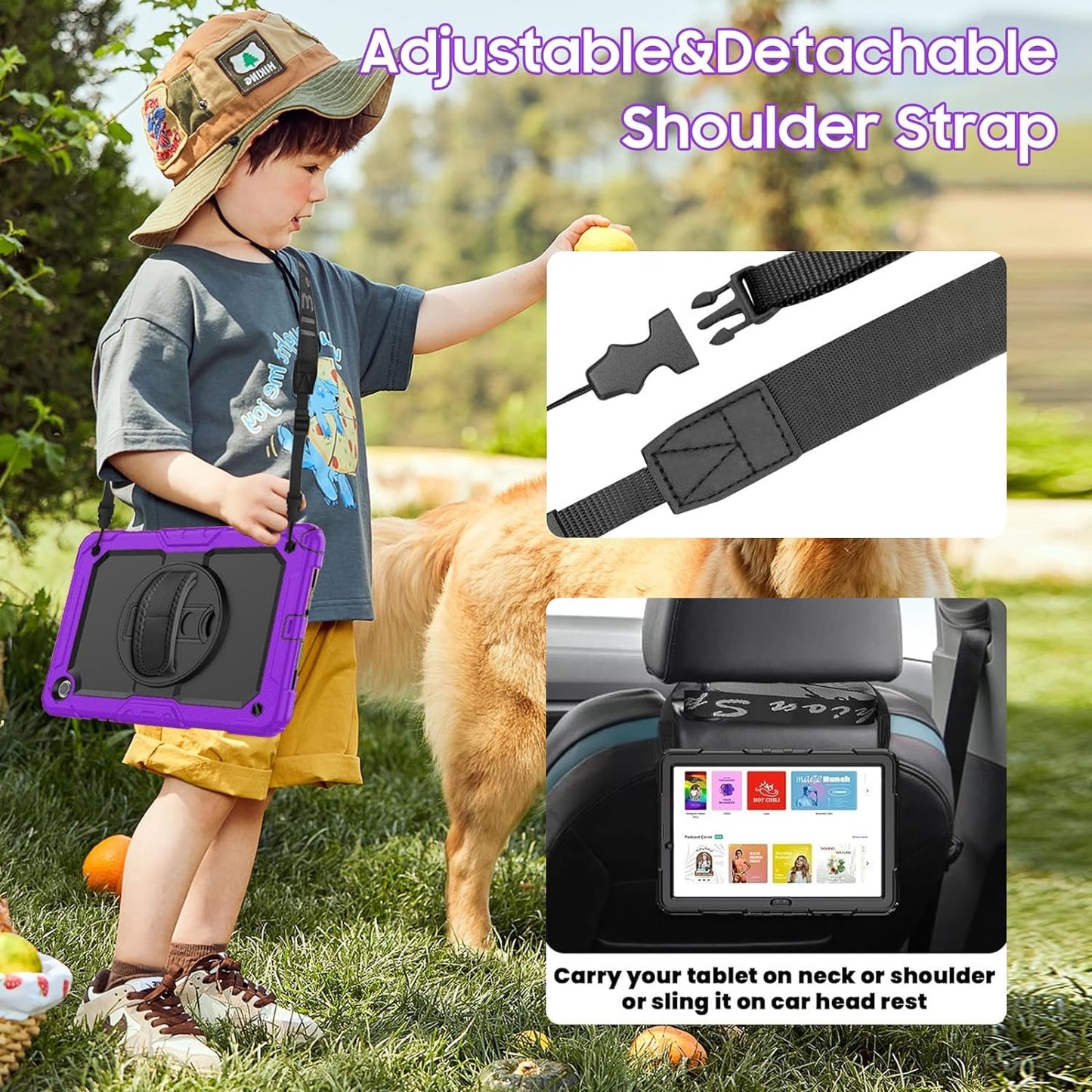 Case for Samsung Galaxy Tab A9 Plus 11 inch 2023,SM-X210/216/218 Case with Screen Protector,Kids Shockproof Galaxy Tab A9 Plus Cover with Pencil Holder,Hand/Shoulder Strap Purple