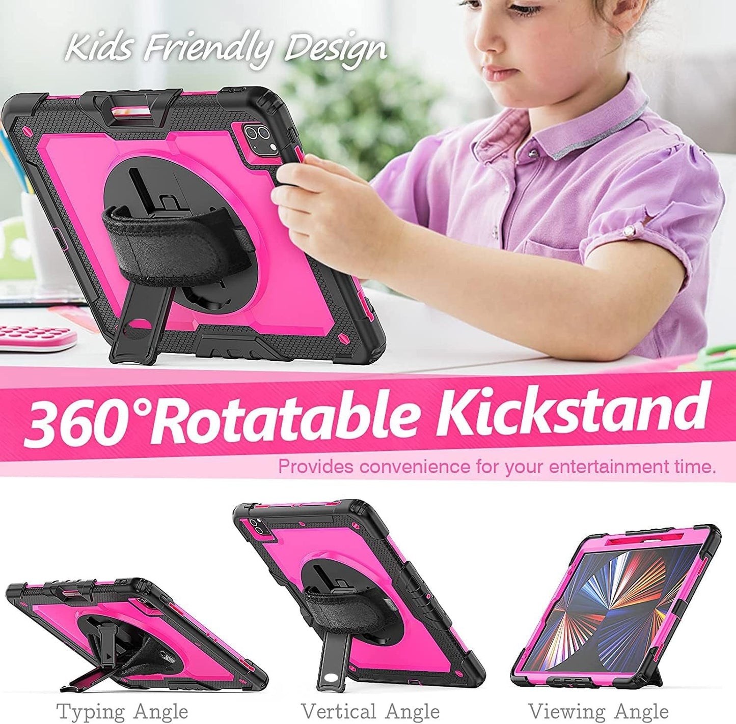 FANSONG Case for iPro 12.9 inch 2022 2021 2020 2018, Cover for iPad Pro 6th 5th 4th 3rd Gen Shockproof with Screen Protector Pencil Holder 360° Stand Handle Shoulder Strap Heavy for iPad Pro 12.9 inch