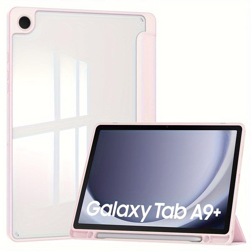 Acrylic Triple Fold Transparent Protective Cover with Pen Slot for Samsung A9 Plus