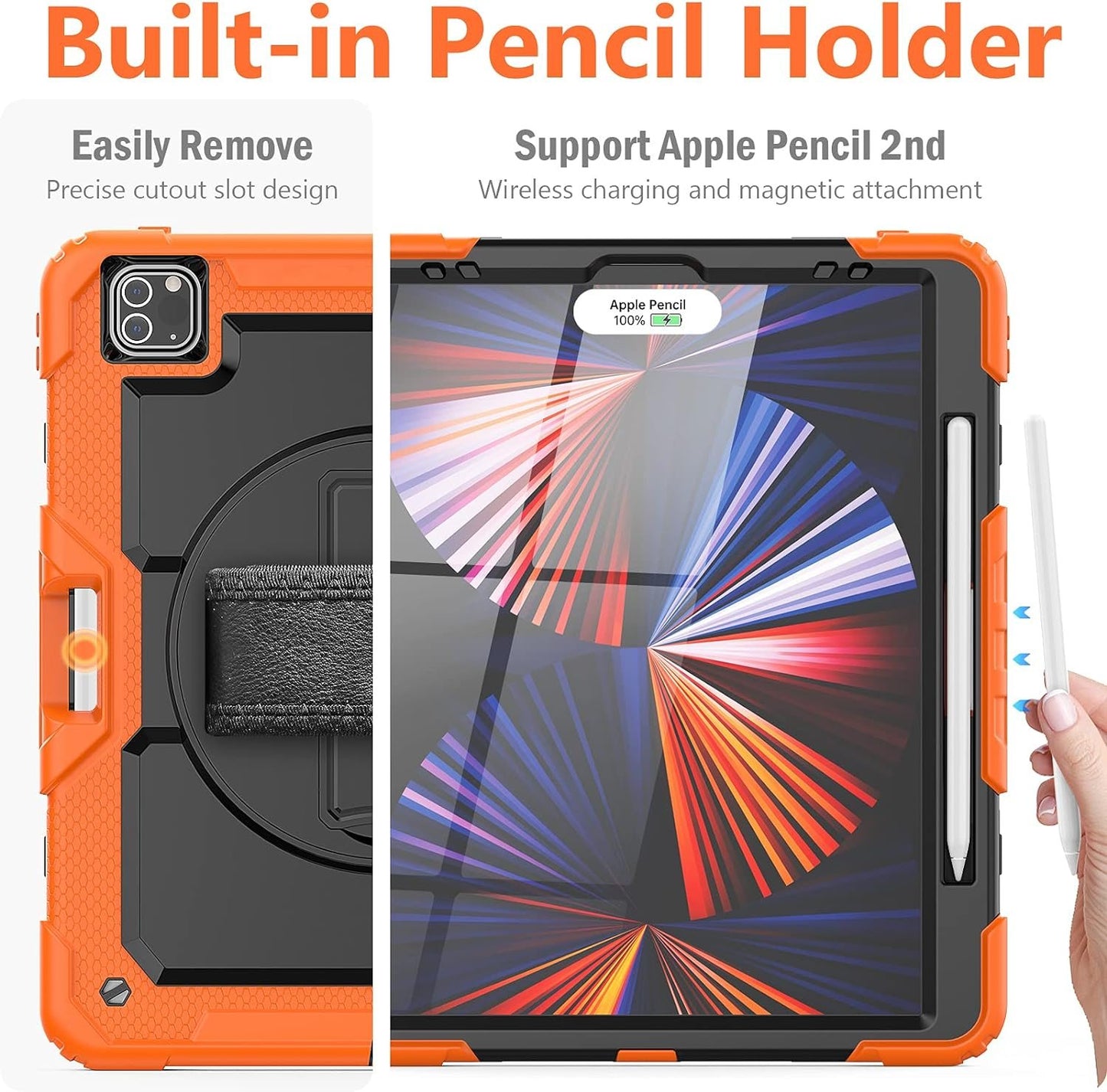 FANSONG Case for iPro 12.9 inch 2022 2021 2020 2018, Cover for iPad Pro 6th 5th 4th 3rd Gen Shockproof with Screen Protector Pencil Holder 360° Stand Handle Shoulder Strap Heavy for iPad Pro 12.9 inch