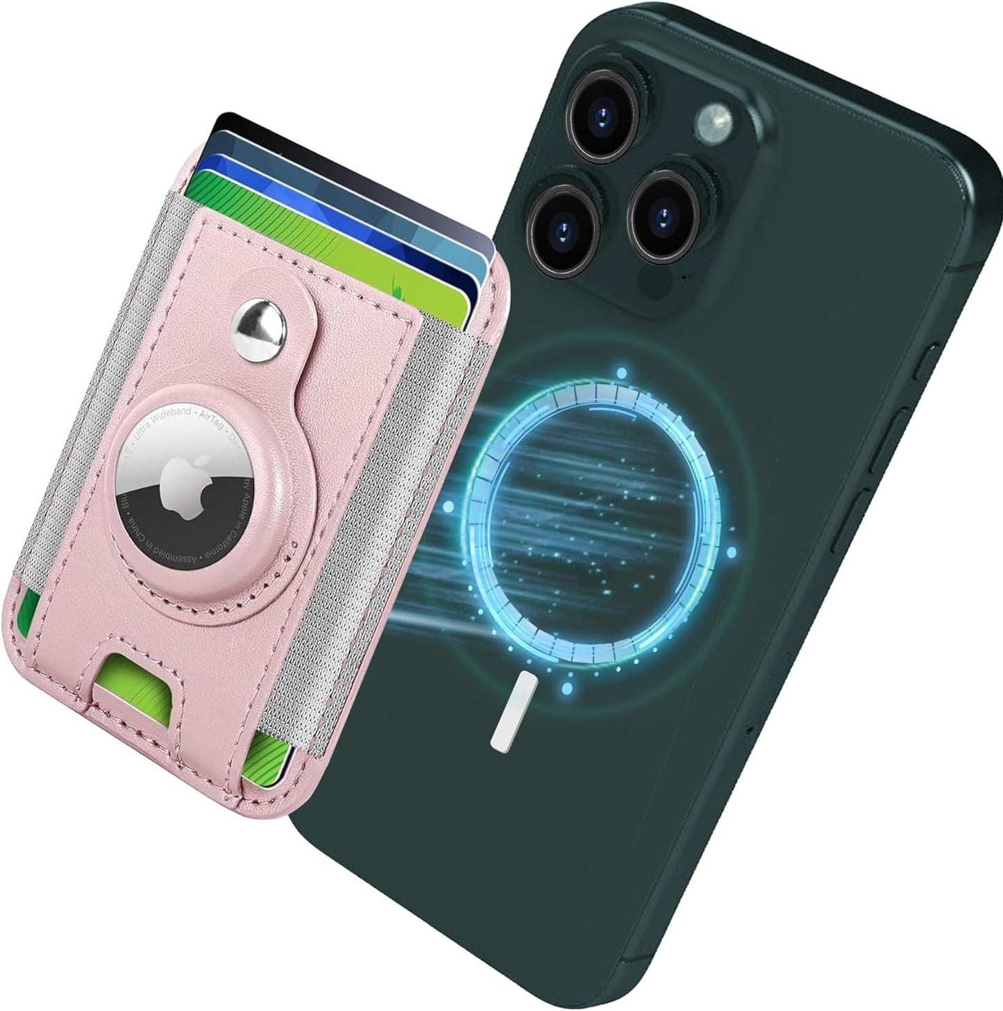 Phone Magsafe Wallet With Airtag Anti Loss Card Solt,Magnetic PU Leather Card Holder Stick on Phone or Phone Case for your iPhone 15/14/13/12/Pro/Plus/Pro Max Series