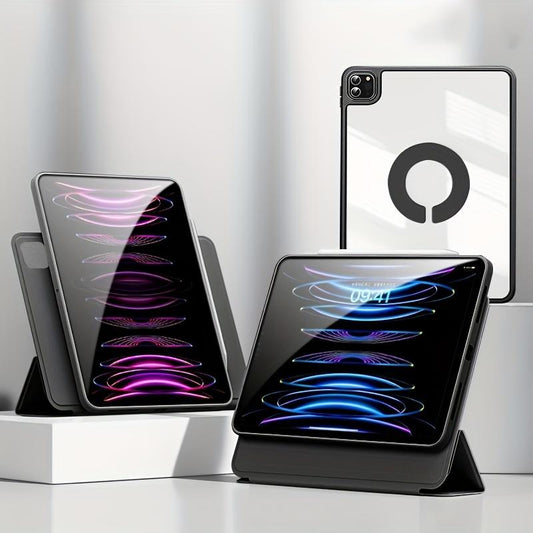 For IPad Case Transparent Acrylic Material Bending Resistant Detachable 720° Rotation TPU Silicone Soft Edge Case For IPad 2022 M2 Pro 11 Ipad 10.2 Inch Ipad 7th 8th 9th Generation 2021 Case Can Be Adsorbed On The Refr