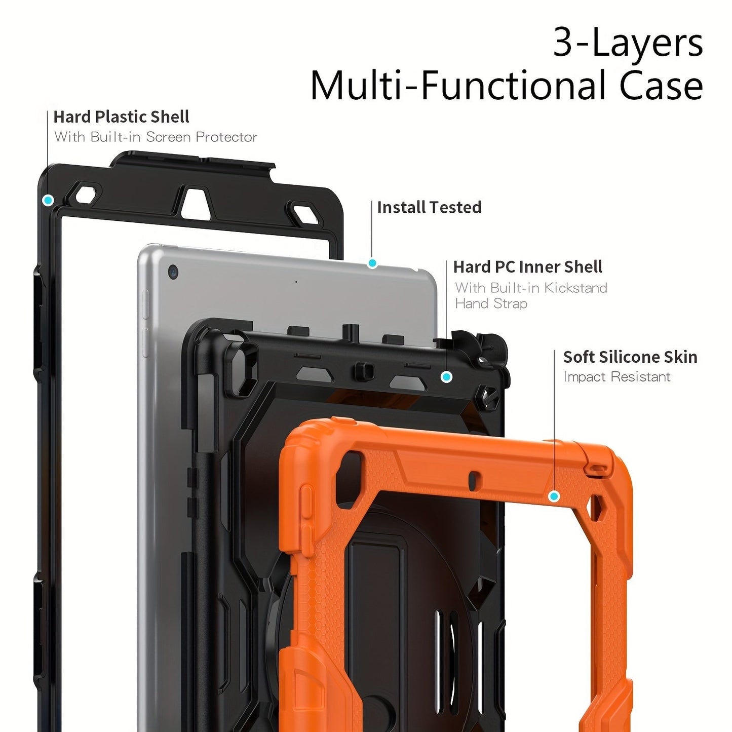 Heavy Duty Shockproof Protective Case for iPad 5th-10th Gen, Mini 6, Pro 11 - Orange, with Screen Protector, Stand, Strap, Pen Holder