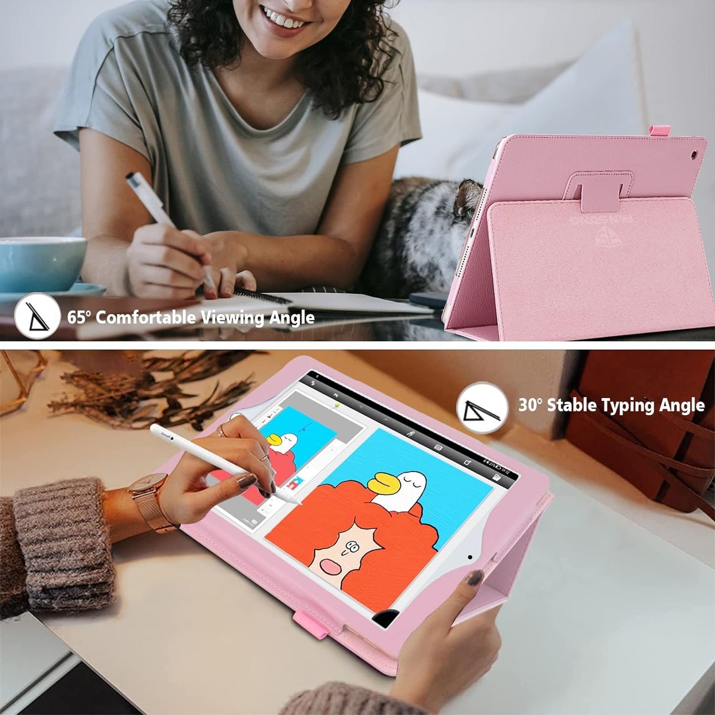 FAN SONG iPad 9th/8th/7th Generation Case 10.2 Inch Cover with Pencil Holder Leather Flip Stand Sleep Wake Slim Fit Smart case for iPad 7th/8th/9th Generation (2021/2020/2019)