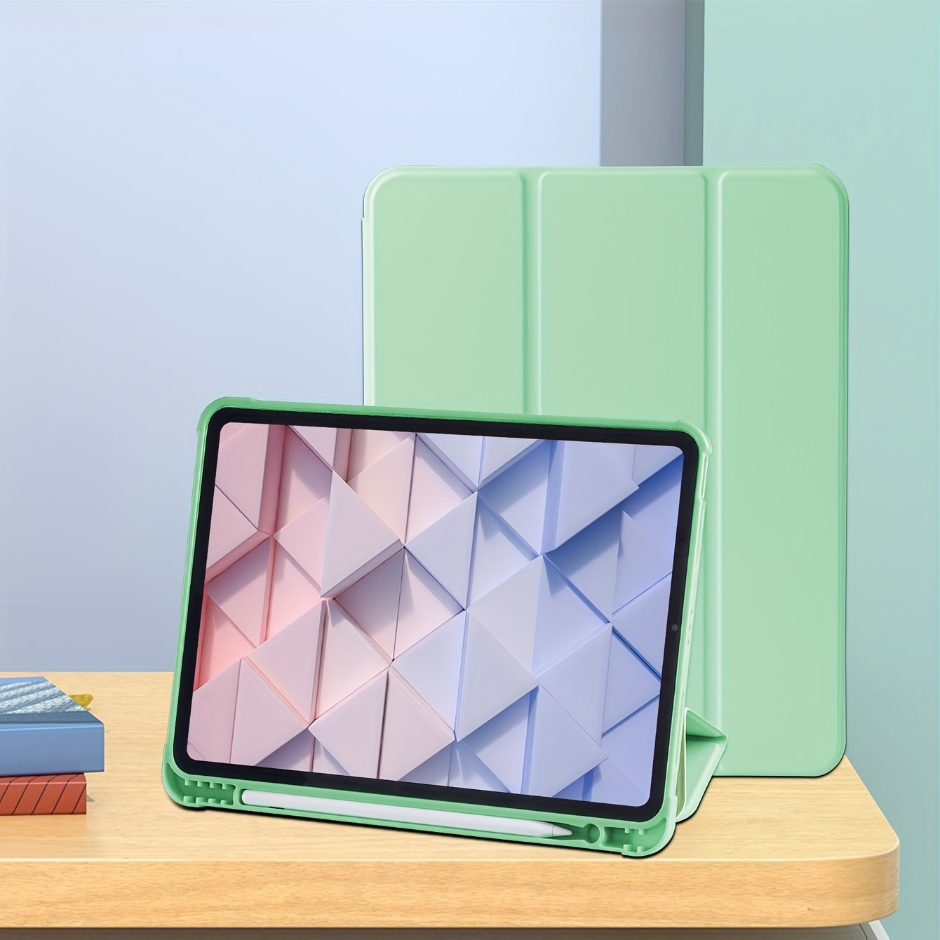 A Solid Color With A Pen Slot And Anti-drop Corners, Magnetic Sleep, Three-fold, Two Types Of Bracket, Honeycomb Heat Dissipation Bottom Shell Tablet Protective Cover Suitable For Mini4/mini5th/mini6/9.7/10.2/10.5/10.9/11/10th/12.9 Apple Models, Different