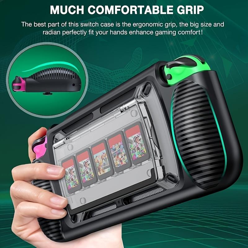 Switch Case, Heavy-Duty Protective Cover With 7 Game Card Slots, Adjustable Kickstand, Shock-Resistant Full Protection