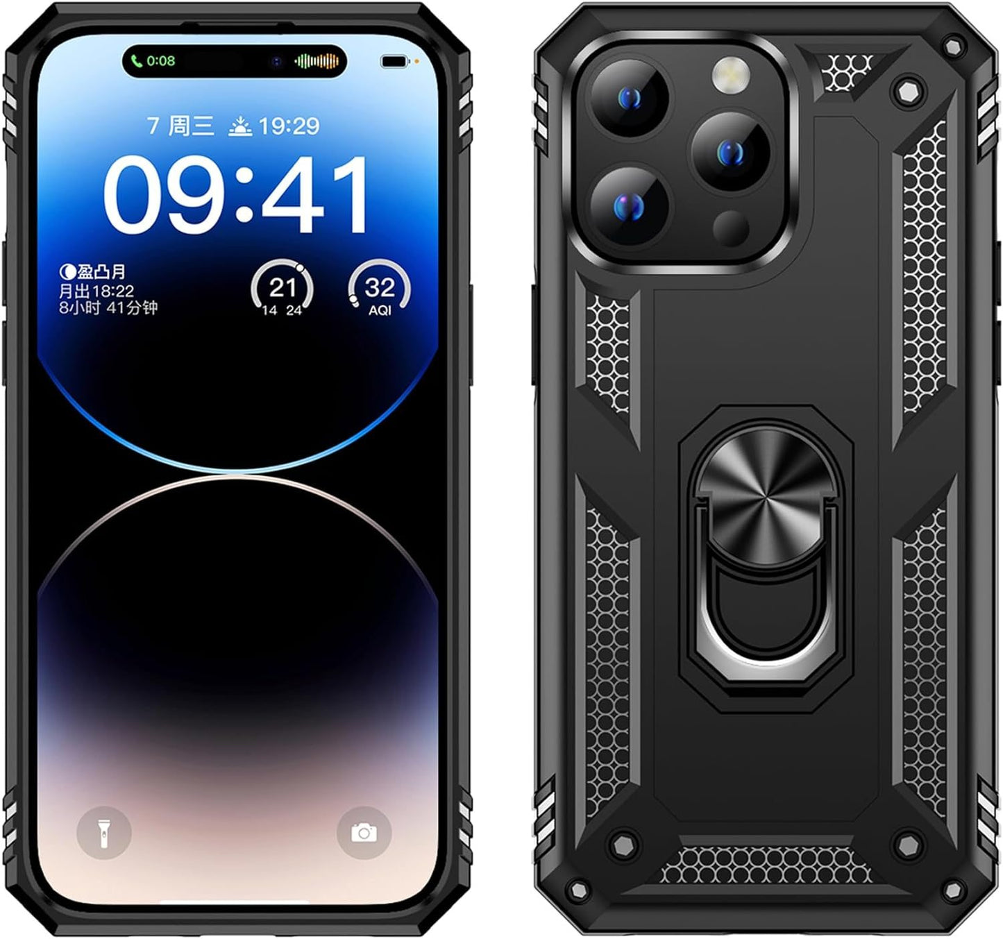 FAN SONG Case for iPhone 15 Pro Max Case with Stand, Military Grade Drop Protection Cover TPU and PC Protective Phone Case 360°Magnetic Ring Kickstand Stand for iPhone 15 Pro Max 2023 6.1", Black