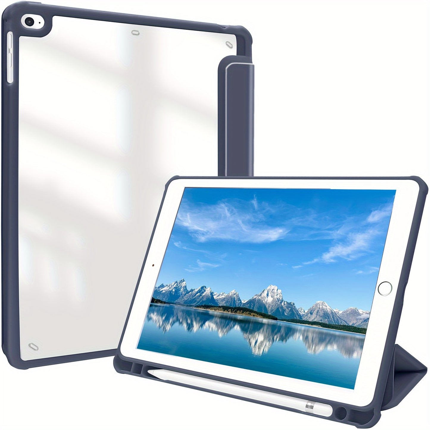 Premium Case For IPad Air 1/Air 2/Air 3/Air 4/Air 5, For IPad 5th/6th/7th/8th/9th/10th Generation, For IPad Pro 12.9 Inch 2020/2021/2022, For IPad Pro 11 Inch 2018/2020/2021/2022 With Pen Holder,  Shockproof Cover W/Clear Transparen