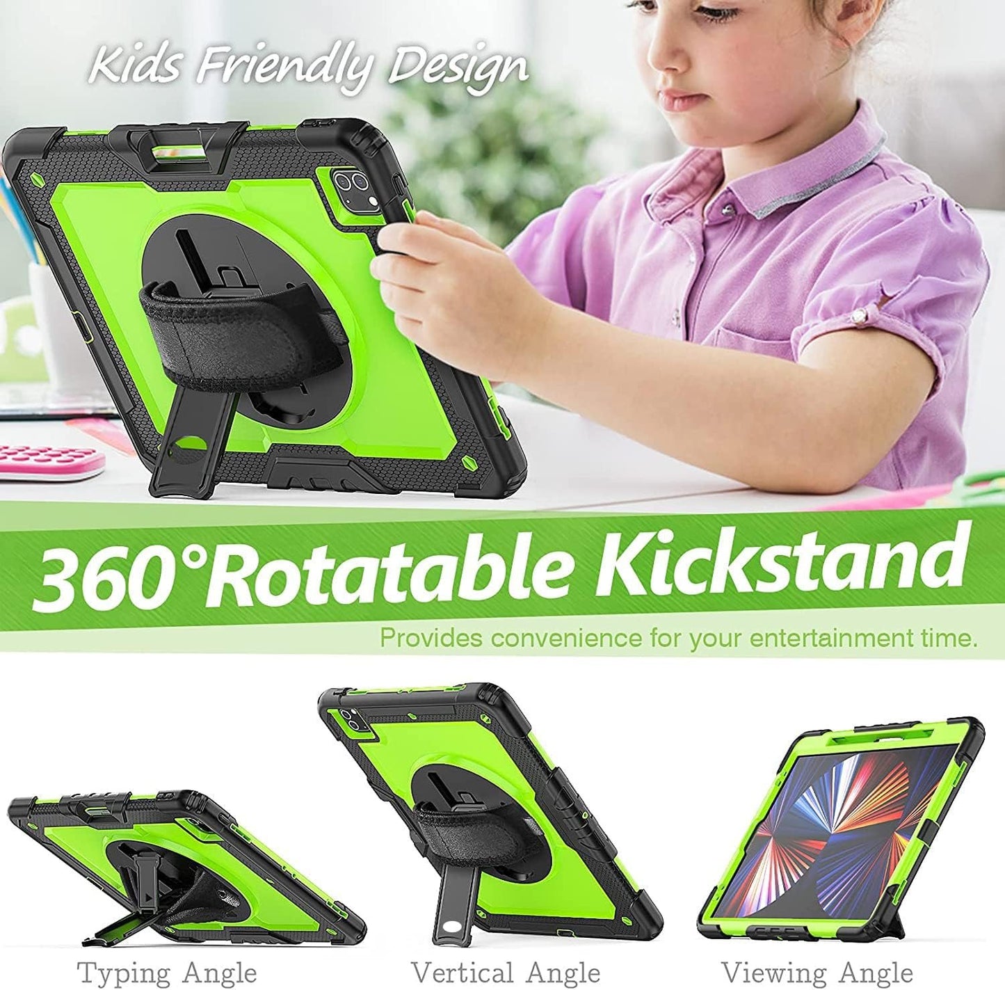 FANSONG Case for iPro 12.9 inch 2022 2021 2020 2018, Cover for iPad Pro 6th 5th 4th 3rd Gen Shockproof with Screen Protector Pencil Holder 360° Stand Handle Shoulder Strap Heavy for iPad Pro 12.9 inch