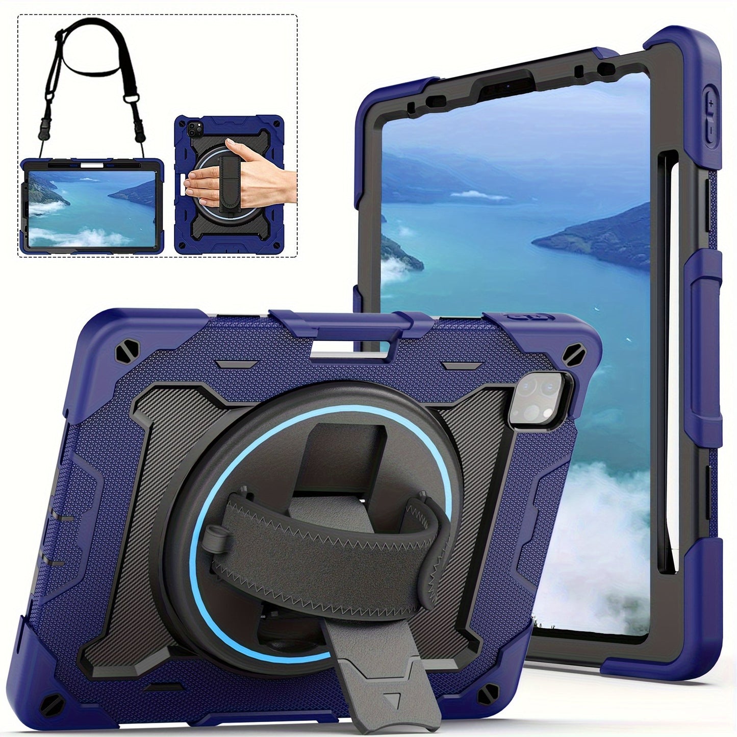 Case For IPad Air 5th 4th Generation For IPad Pro 11" 4th 3rd 2nd 1st Gen 2022 2021 2020 2018 Heavy Duty Rubber Rugged Proctect Cover With Swivel Handle Strap 360 Kickstand Pen Holder Silicone