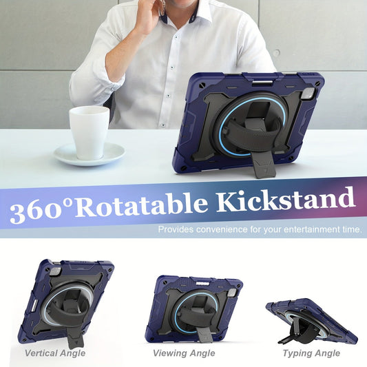 Case For IPad Air 5th 4th Generation For IPad Pro 11" 4th 3rd 2nd 1st Gen 2022 2021 2020 2018 Heavy Duty Rubber Rugged Proctect Cover With Swivel Handle Strap 360 Kickstand Pen Holder Silicone