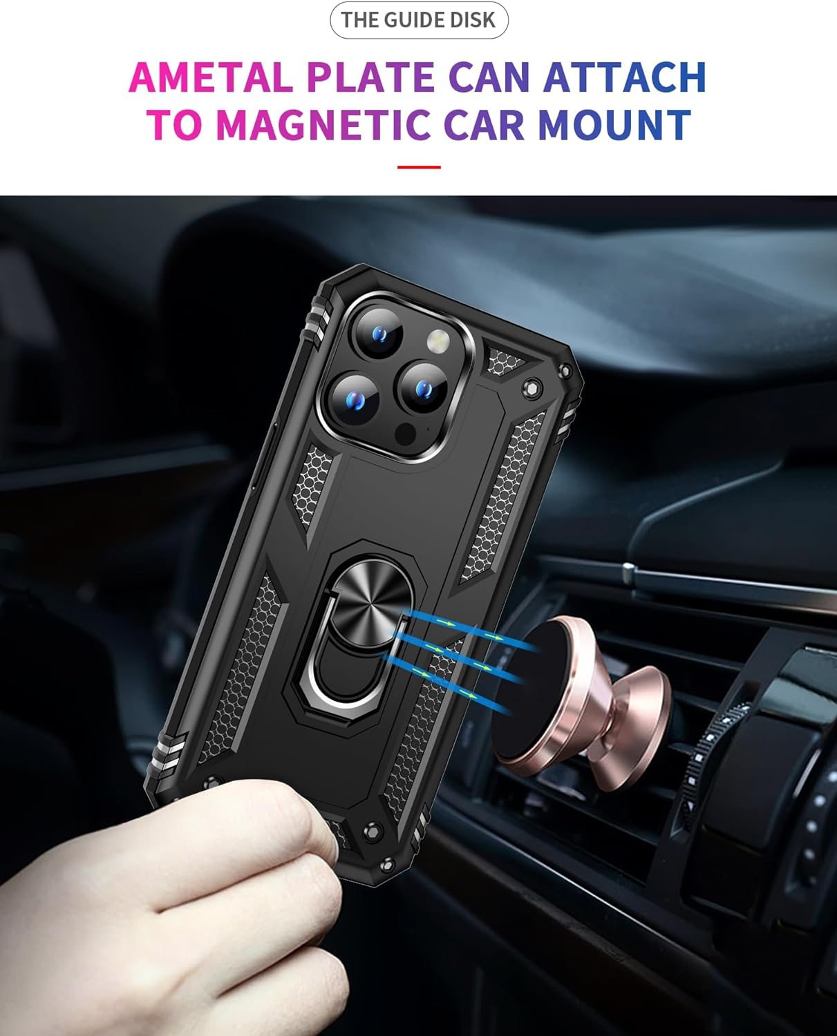 FAN SONG Case for iPhone 15 Pro Max Case with Stand, Military Grade Drop Protection Cover TPU and PC Protective Phone Case 360°Magnetic Ring Kickstand Stand for iPhone 15 Pro Max 2023 6.1", Black