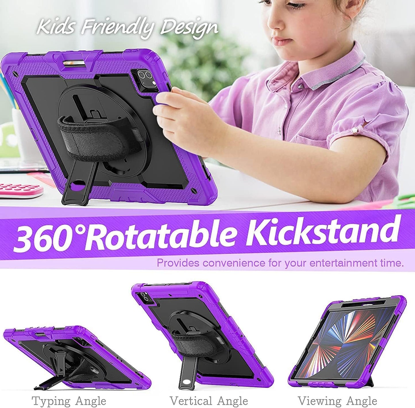 FANSONG Case for iPro 12.9 inch 2022 2021 2020 2018, Cover for iPad Pro 6th 5th 4th 3rd Gen Shockproof with Screen Protector Pencil Holder 360° Stand Handle Shoulder Strap Heavy for iPad Pro 12.9 inch