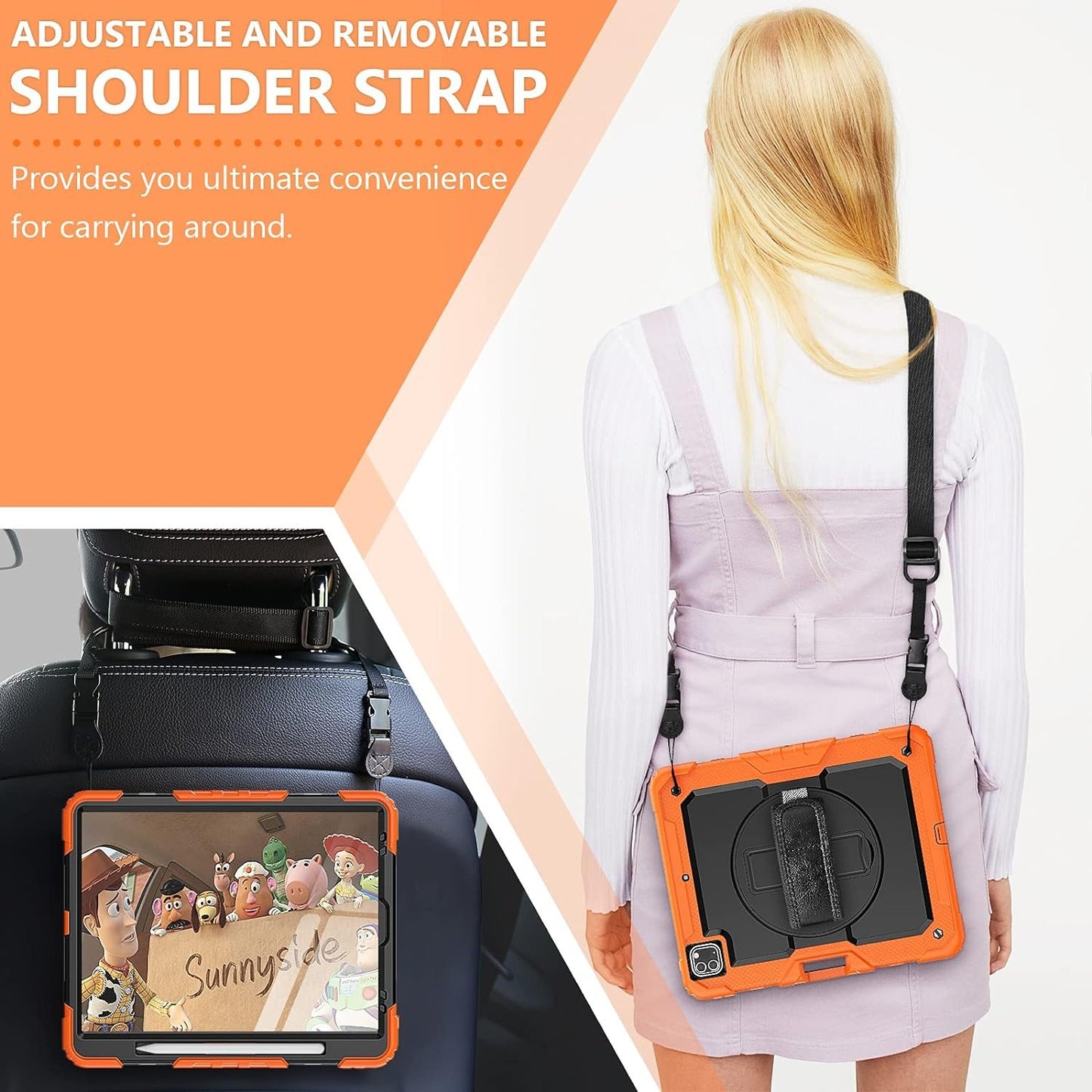 FANSONG Case for iPro 12.9 inch 2022 2021 2020 2018, Cover for iPad Pro 6th 5th 4th 3rd Gen Shockproof with Screen Protector Pencil Holder 360° Stand Handle Shoulder Strap Heavy for iPad Pro 12.9 inch