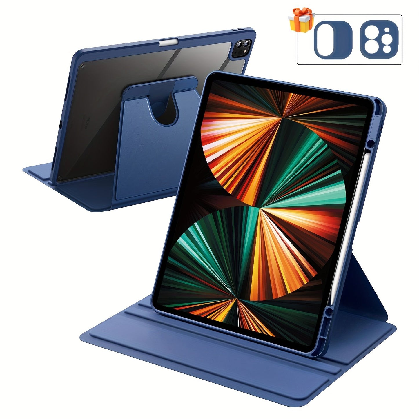 Rotating Case For iPad Pro 12.9-Inch (2022/2021/2020/2018) With Pencil Holder, 360 Degree Rotation Protective Stand Cover Clear Back, Auto Wake/Sleep