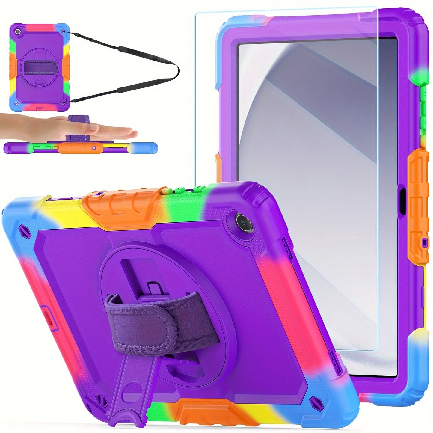Case for Samsung Galaxy Tab A9 Plus 11 Inch 2023 with Tempered Glass Screen Protector Pencil Holder, Cover for Galaxy A9+ Plus Tablet with Shoulder Strap Hand Strap&Stand